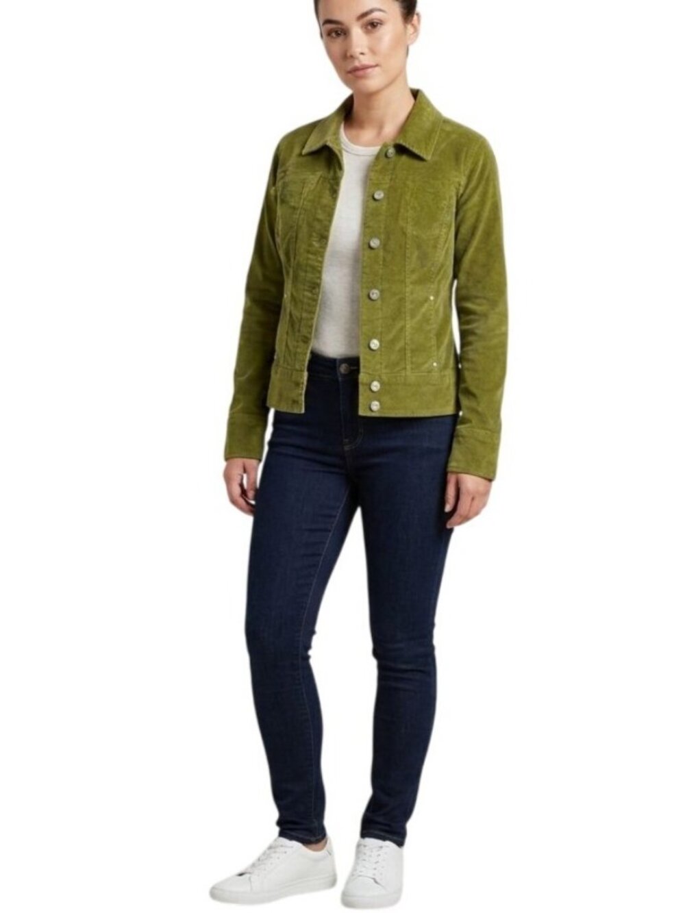 Live A Little Olive Green Corduroy Button-Front Jacket Women's Size PM